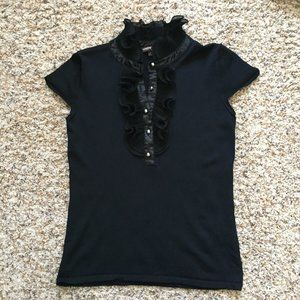 Black ruffle collar polo